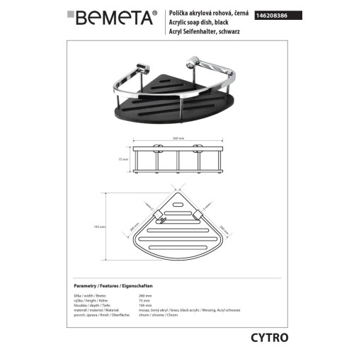Bemeta CYTRO Akrylowa półka narożna czarna - połysk 146208386