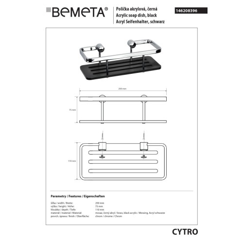 Bemeta CYTRO Półka akrylowa czarna - połysk 146208396