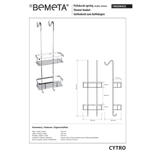 Bemeta CYTRO Podwójna wisząca półka prysznicowa 146208422