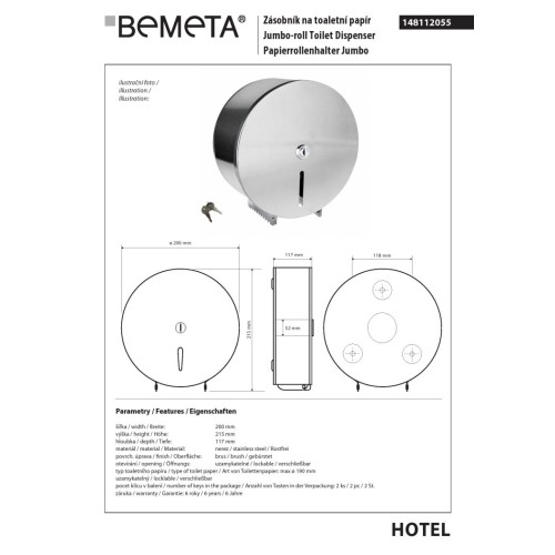 Bemeta Uchwyt na papier toaletowy matowy O 200mm 148112055