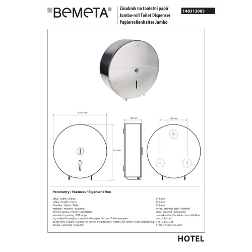 Bemeta Jumbo pojemnik na papier toaletowy O 310 mm matowy 148312085