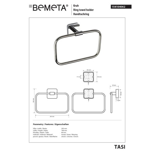 Bemeta TASI Ring wieszak na ręcznik 154104062