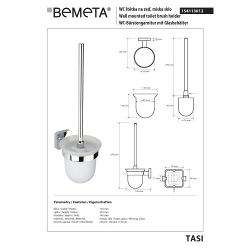Bemeta TASI Szczotka wc szklana 154113012