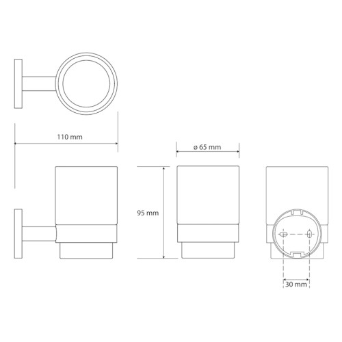 Rysunek techniczny półki Bemeta Circum 168110012 z wymiarami 95x65x110 mm