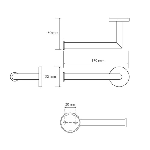 Rysunek techniczny uchwytu prostego Bemeta Circum 168212032L z wymiarami 52x170x80 mm