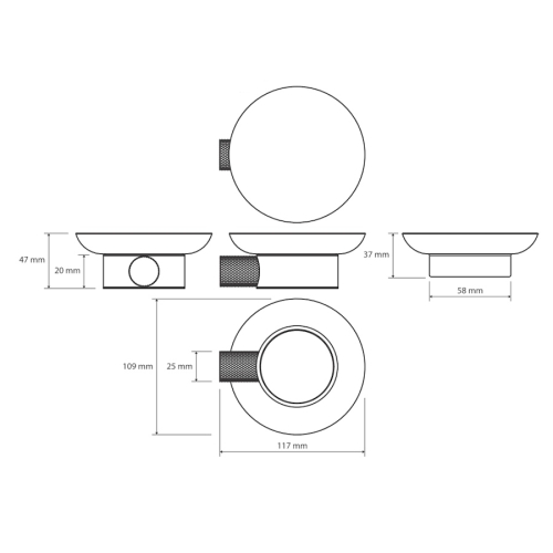 Rysunek techniczny mydelniczki Bemeta Auria złoto matowe 171108040