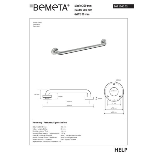 Bemeta HELP Uchwyt 200 mm matowy 301100202