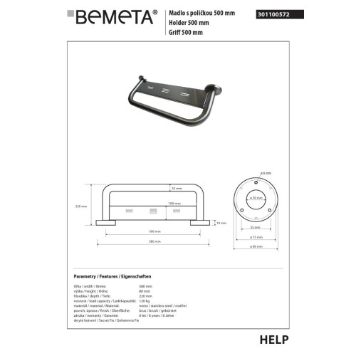 Bemeta HELP Uchwyt z półką 500 mm matowy 301100572