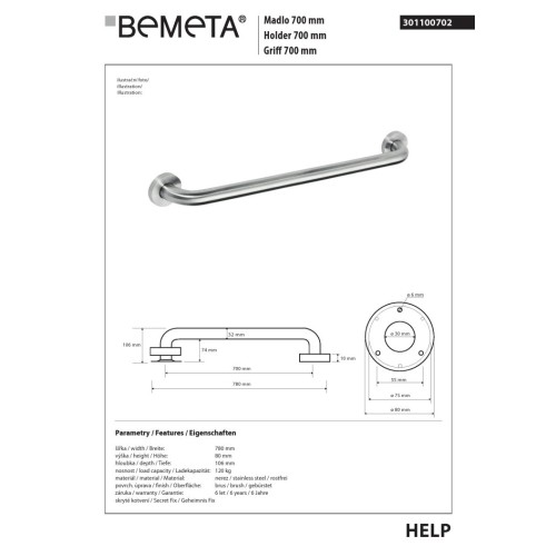 Bemeta HELP Uchwyt 700 mm matowy 301100702