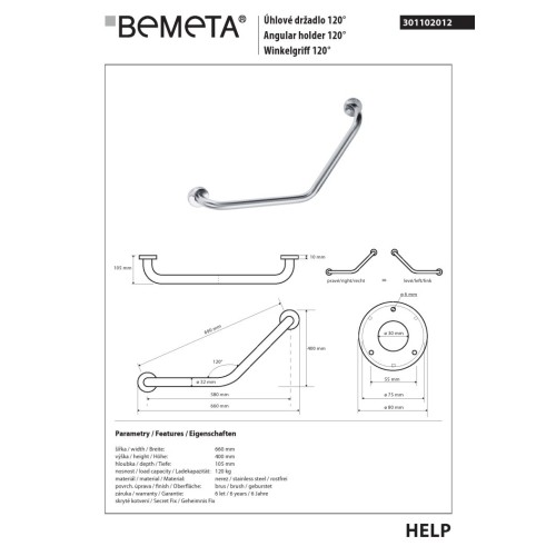 Bemeta HELP Uchwyt kątowy matowy 301102012