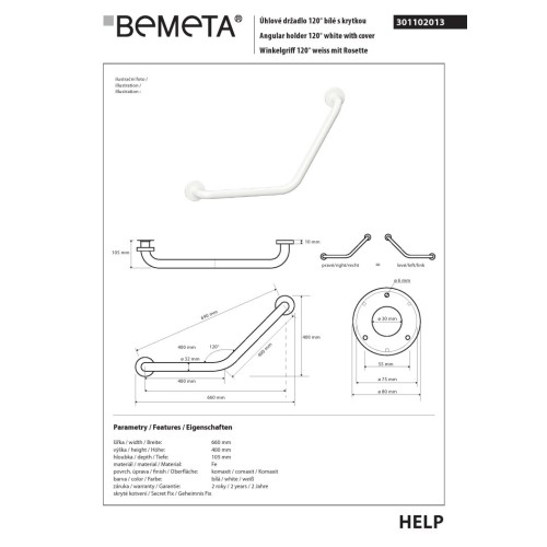 Bemeta HELP Uchwyt kątowy biały 301102013