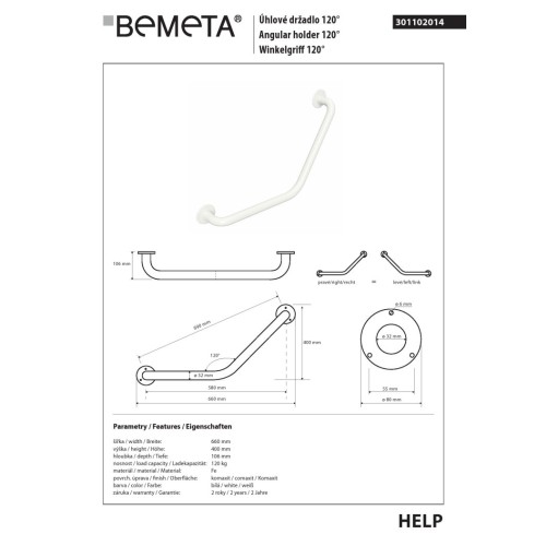 Bemeta HELP Uchwyt kątowy biały 301102014