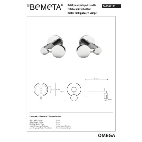 Bemeta OMEGA Składane uchwyty lusterek (para) 301501131