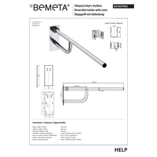 Bemeta HELP Uchwyt składany 760mm z osłoną 301607092