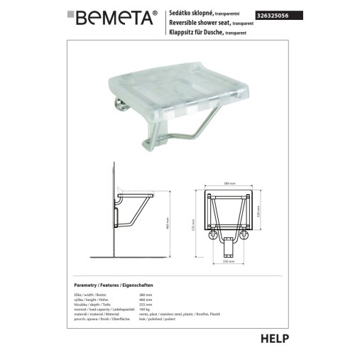 Bemeta HELP Składane przezroczyste siedzisko 326325056