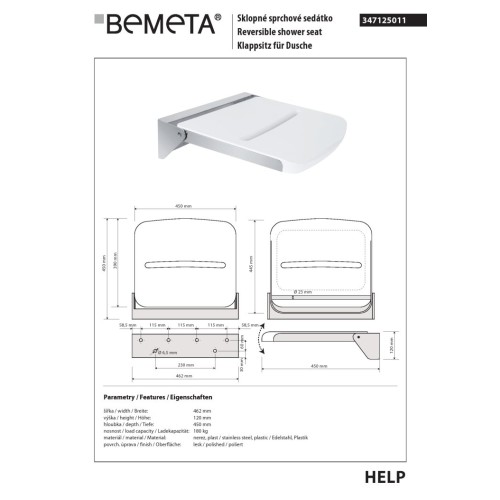 Bemeta HELP Składane siedzisko prysznicowe 347125011