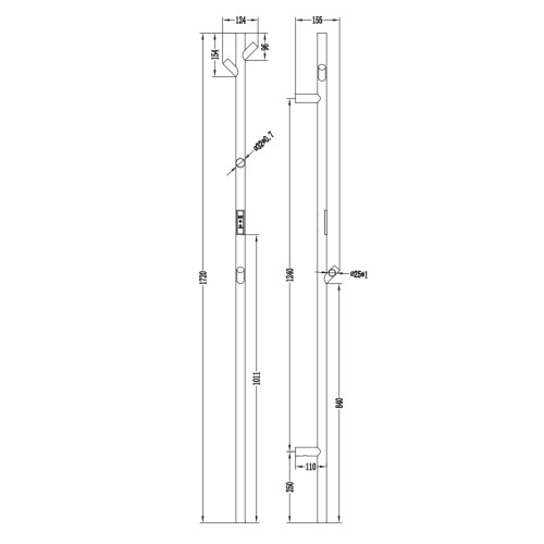 Elektryczna suszarka do ręczników o wymiarach 124 mm x 1720 mm, moc 46 W, IPx4