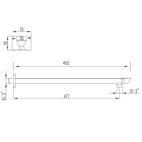 Wymiary techniczne ramienia natrysku Art Platino EMI-RPP.100BC