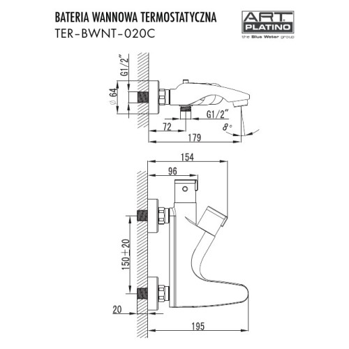 Bateria wannowa termostatyczna chrom TER-BWNT.020C Art Platino