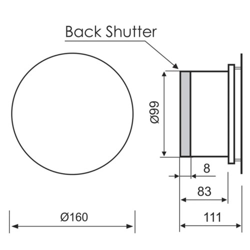 Rysunek techniczny wentylatora łazienkowego MMotors 72090/2270 timer biały mat