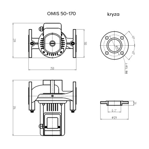 Pompa obiegowa OMIS 50-170 Omnigena wymiary