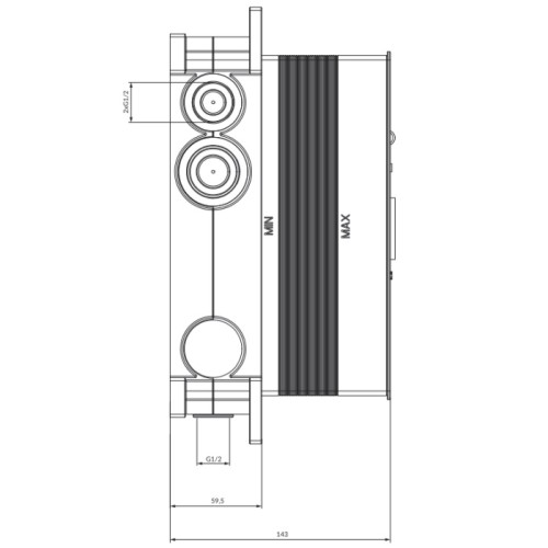 Omnires BOXTE3F element podtynkowy termostatycznej baterii 3-wyjściowej rysunek techniczny
