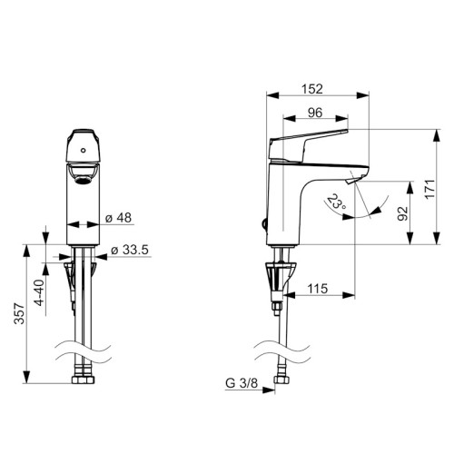Oras Vega XL1811FG bateria umywalkowa – rysunek techniczny