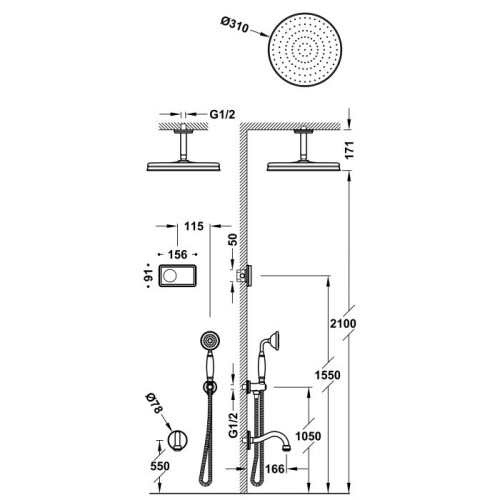 Tres Shower Technology Podtynkowy termostatyczny elektroniczny zestaw prysznicowy chrom 09226302