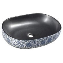 Sapho PRIORI umywalka ceramiczna 60x135x40 cm czarna z niebieskim wzorem PI026