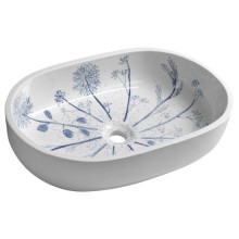 Sapho PRIORI umywalka ceramiczna 60x135x40 cm biała z niebieskim wzorem PI029