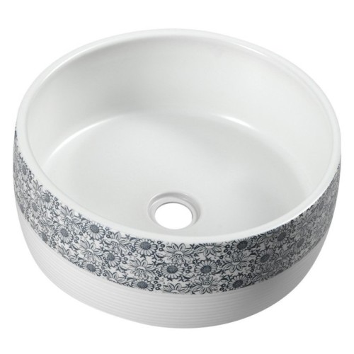 Sapho PRIORI umywalka ceramiczna średnica 41 cm 15 cm biała z niebieskim wzorem PI027