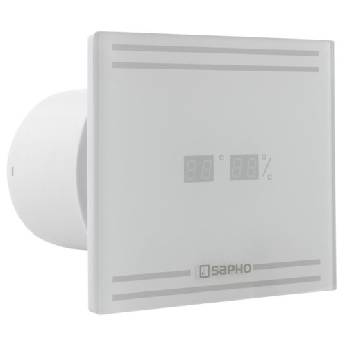 Sapho GLASS wentylator łazienkowy osiowy z wyświetlaczem LED 8W 100mm biały GS103