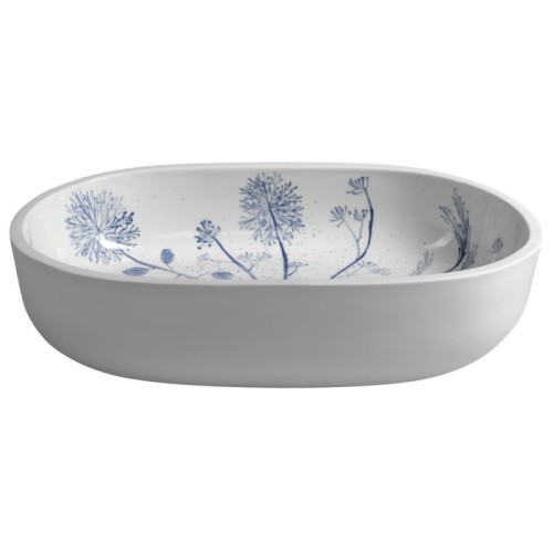 Sapho PRIORI umywalka ceramiczna 60x135x40 cm biała z niebieskim wzorem PI029