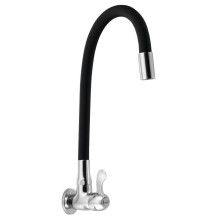 Aqualine ZY1813F Zawór kulowy ścienny 1/2" z elastyczną wylewką chrom/czarny mat