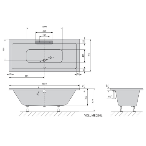 Polysan 73836.100 CASCATA wanna prostokątna 185x85x45cm kaskada ze stali nierdzewnej