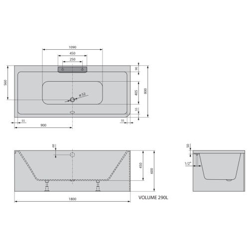 Polysan 73836ML.101 CASCATA L MONOLITH wanna prostokątna 180x80x60cm kaskada biała