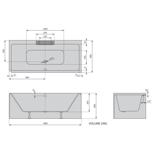 Polysan 73836MR.100 CASCATA R MONOLITH wanna prostokątna 180x80x60 kaskada ze stali nierdzewnej