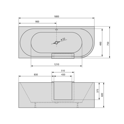 Polysan 75551 PORTAS L asymetryczna wanna z drzwiami 180x75x60cm biały
