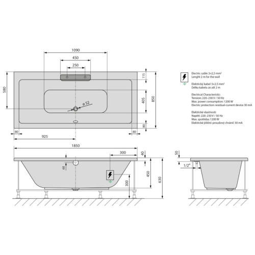 Polysan 73836.101.1020 CASCATA wanna z hydromasażem 185x85x45cm kaskada biała Active Hydro chrom