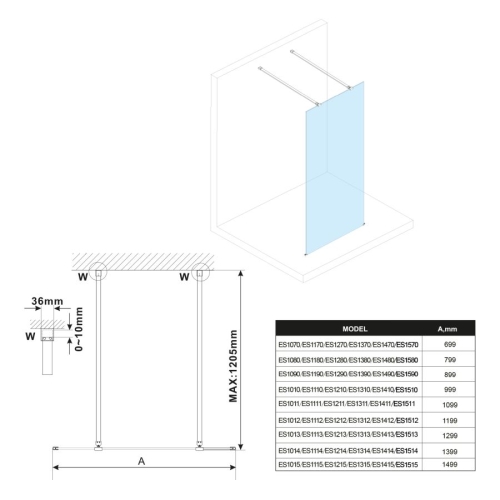 Polysan ES1413-07 Esca White Matt kabina przysznicowa Walk-In szklo dymione 1300 mm