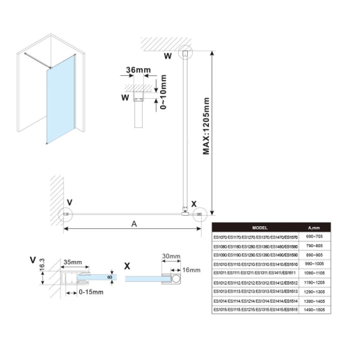 Polysan ES1415-03 Esca White Matt kabina przysznicowa Walk-In szkło dymione mat 1500 mm