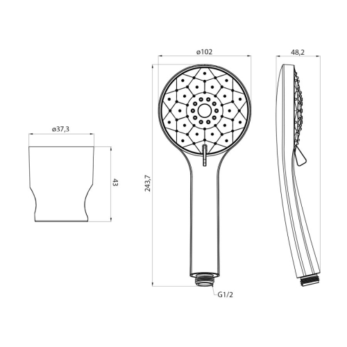 Sapho 1204-61B Zestaw prysznicowy 4 tryby natrysku silikonowe dysze stały uchwyt wąż 1500mm czarny mat