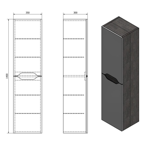 Sapho WA245-3025 WAVE szafka wysoka 35x140x30cm bała/dąb cuneo