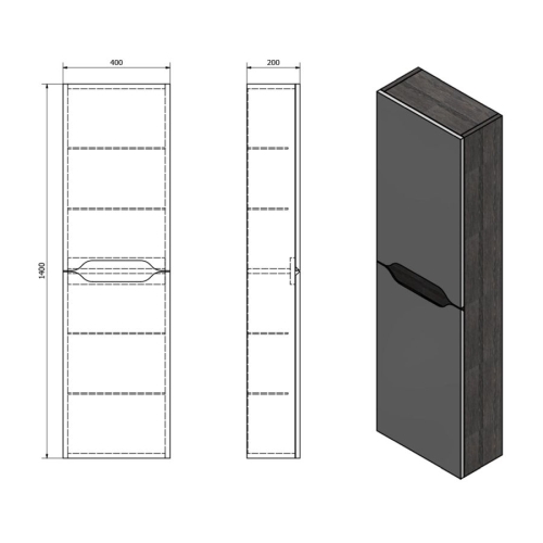 Sapho WA250-3025 WAVE szafka wysoka 40x140x20cm biała/dąb cuneo