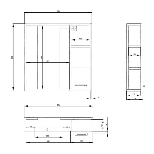 Aqualine 45022S ZOJA/KERAMIA FRESH STRIP szafka z lustrem i oświetleniem LED 60x60x14cm prawa biały