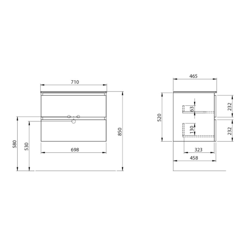 Sapho EZ701-2525 EZARA szafka pod umywalkę 698x52x46cm dąb cuneo