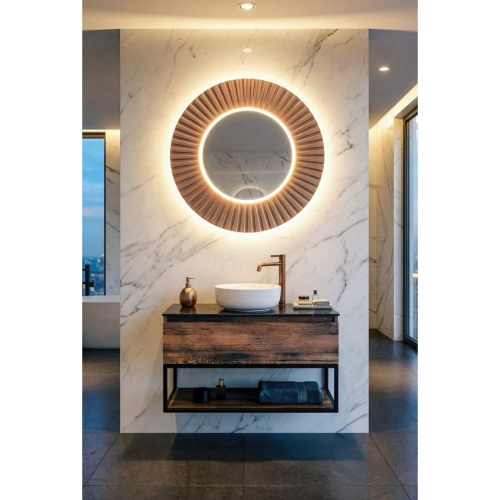 Sapho PD954 PRIDE STRIP okrągłe lustro z oświetleniem LED w ramie średnica 90cm brąz