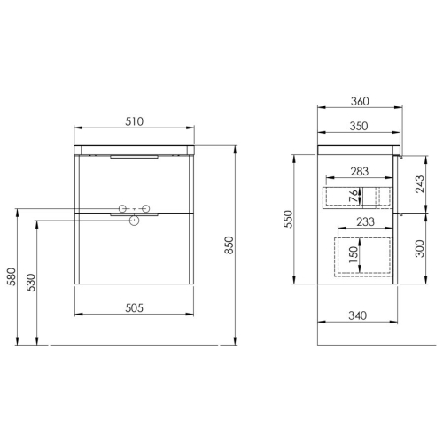 Aqualine DN254 DENEB szafka umywalkowa 505x55x345cm biały mat