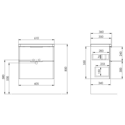 Aqualine DN264 DENEB szafka umywalkowa 605x55x345cm biały mat