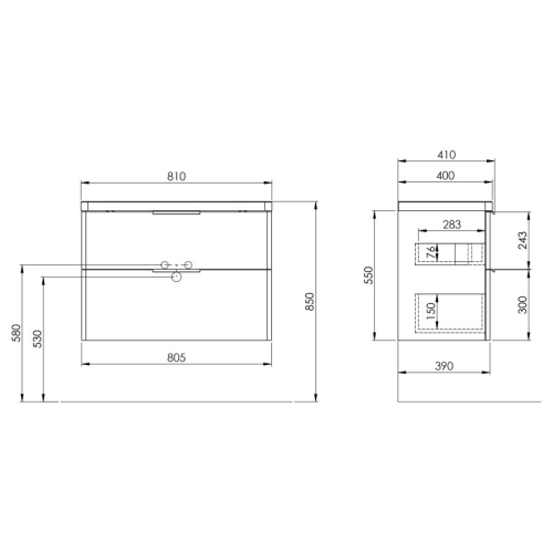 Aqualine DN284 DENEB szafka umywalkowa 805x55x394cm biały mat